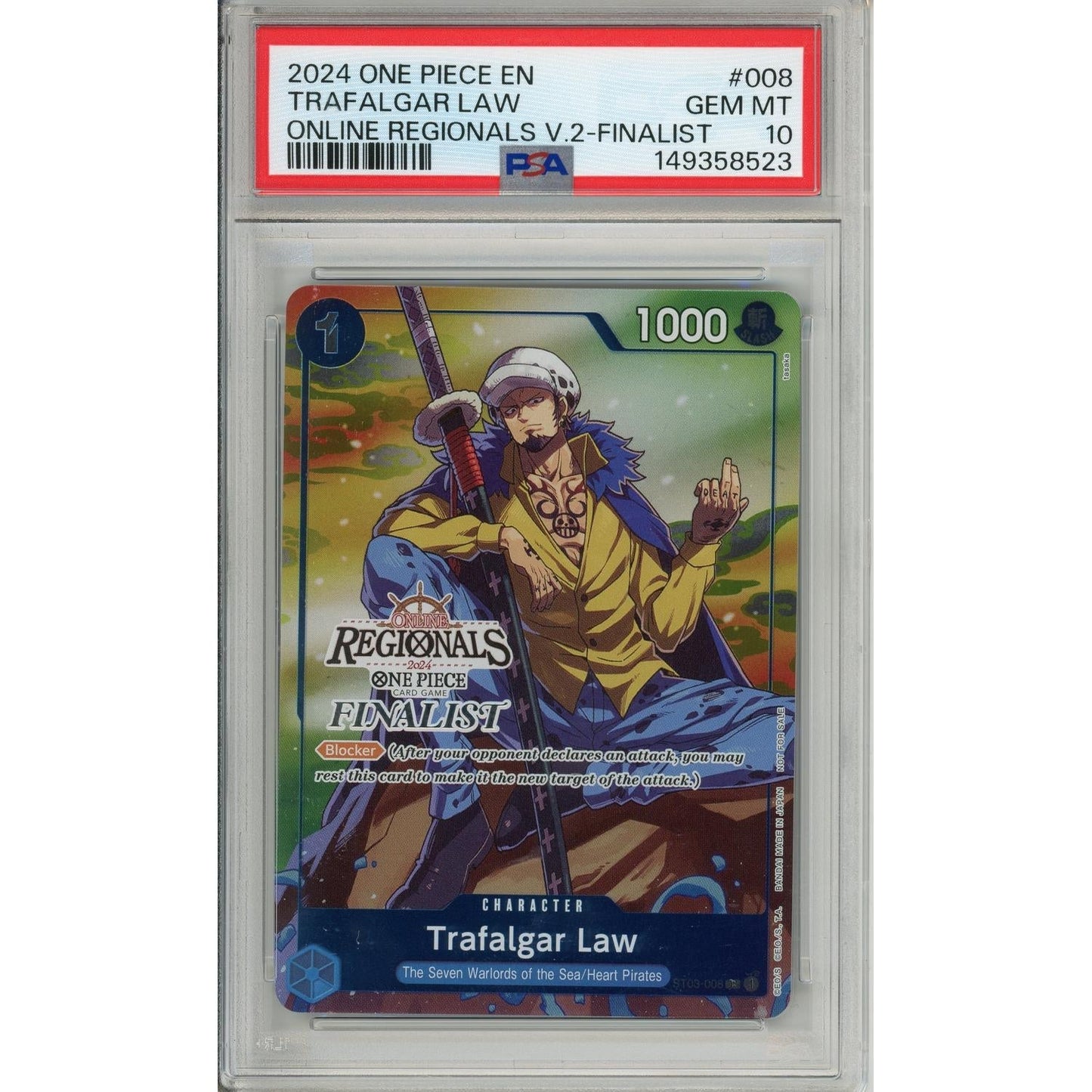 One Piece Graded: Trafalgar Law ST03-008 Offline Regionals Finalist (2024) PSA 10