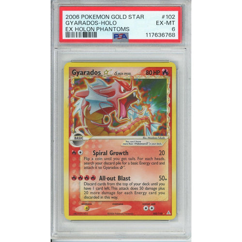 Pokemon Graded: Gyarados Gold Star 102/110 Ex Holon Phantoms (2006) PSA 6