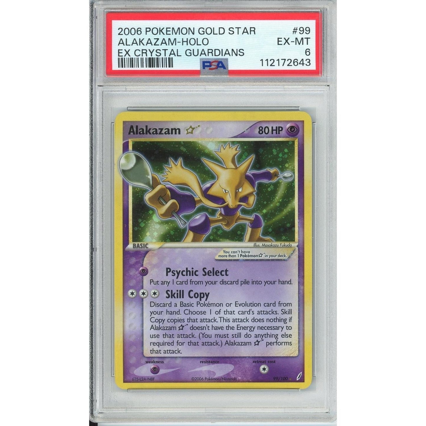 Pokemon Graded: Alakazam Gold Star 99/100 Ex Crystal Gaurdians (2006) Holo PSA 6