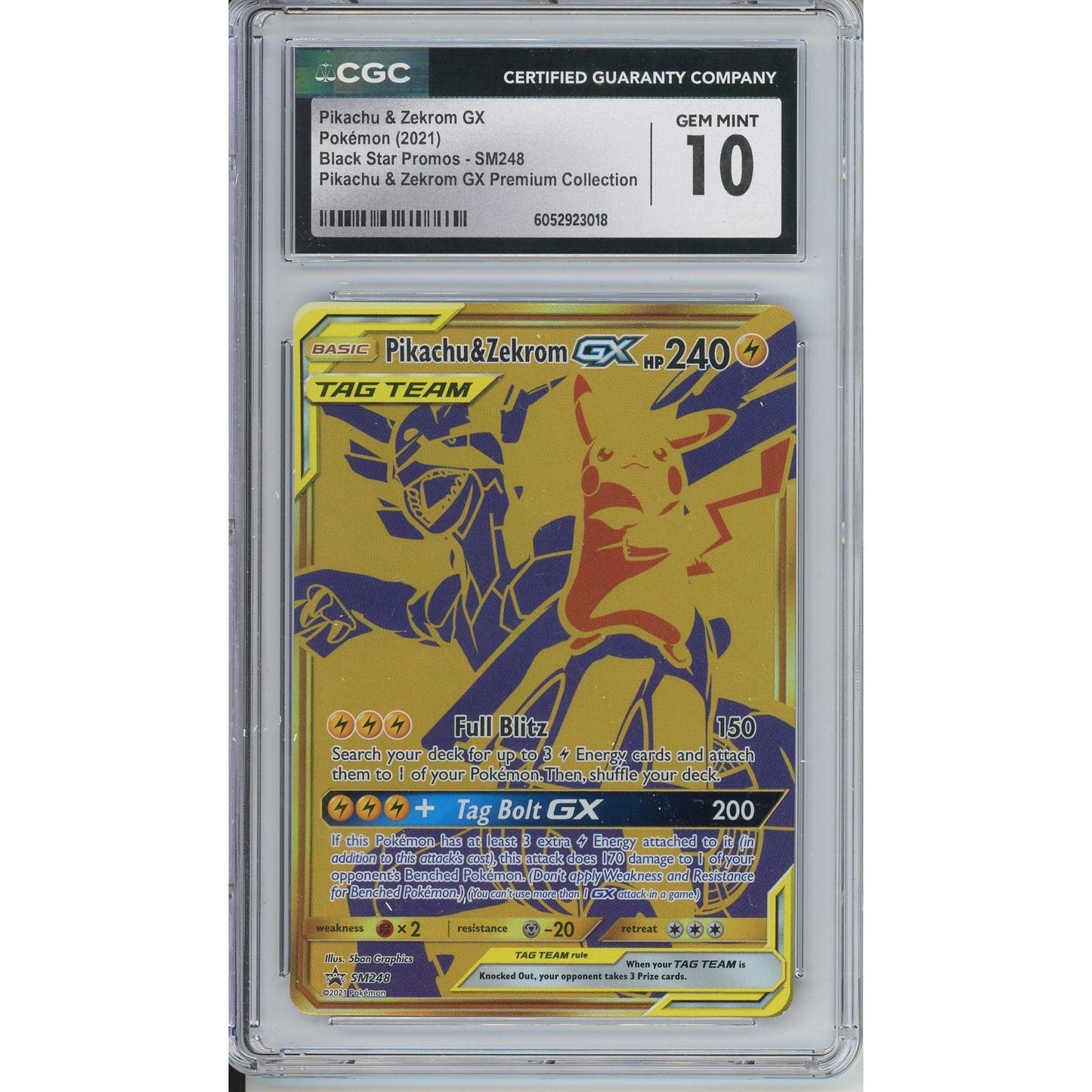 Pokemon Graded: Pikachu & Zekrom GX #SM248 Premium Collection Promo (2021) Holo CGC 10
