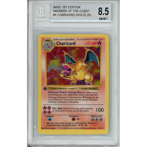 Pokemon Graded: Charizard 1st Edition 4/102 Base Set Shadowless (1999) Holo Beckett 8.5