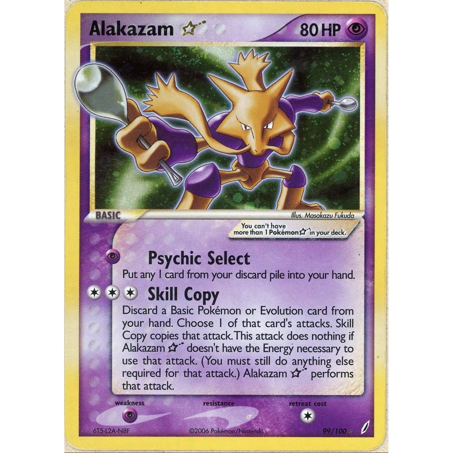 Pokemon Single: Alakazam Gold Star 99/100 Crystal Gaurdians 2006 (HP) Holo