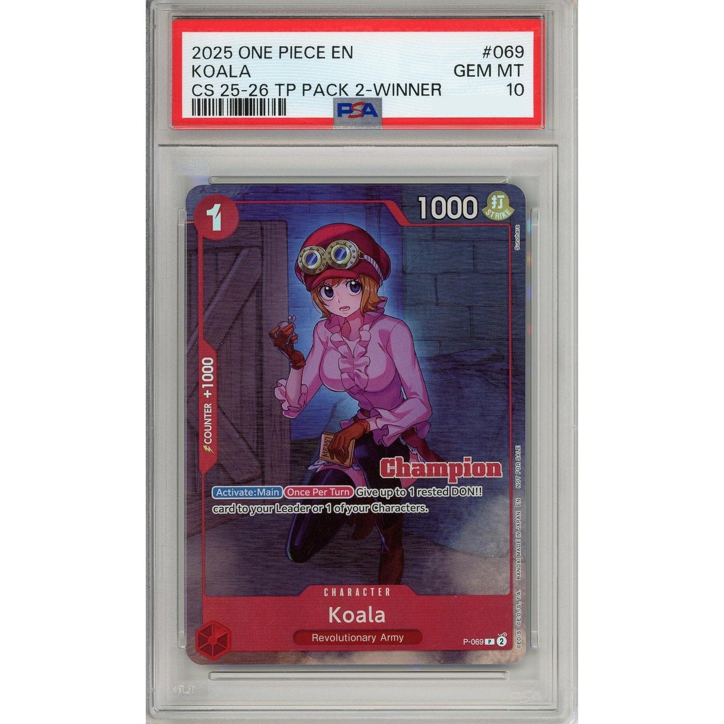 One Piece Graded: Koala P-069 Championship 25-26 Winner PSA 10