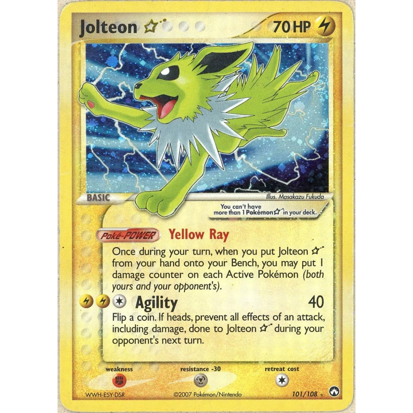 Pokemon Single: Jolteon Gold Star 101/108 Power Keepers 2007 (DMG) Holo