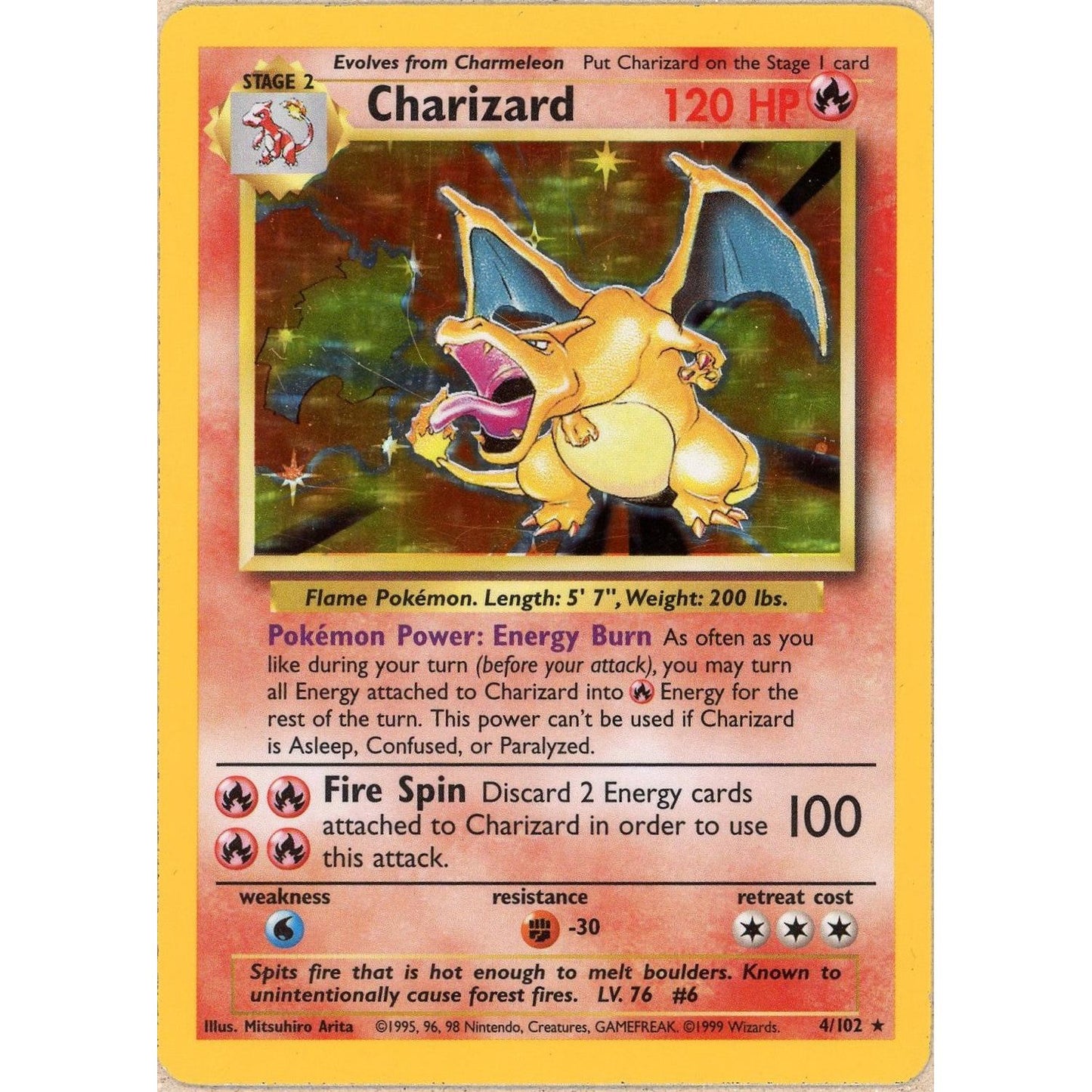 Pokemon Single: Charizard 4/10 Base Set (1999) Holo MP