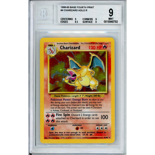 Pokemon Graded: Charizard 4/102 Base Fourth Print (1999) Holo Beckett 9