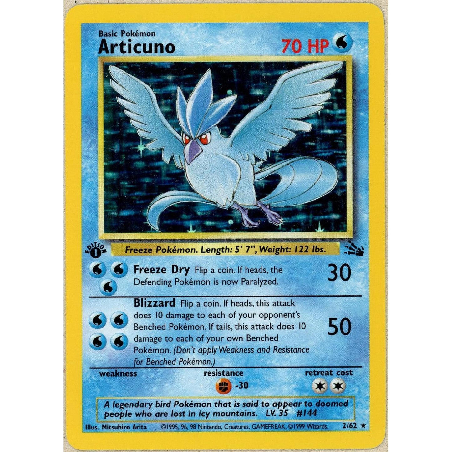 Pokemon Single: Articuno 1st Edition 2/62 Fossil (1999) Holo LP