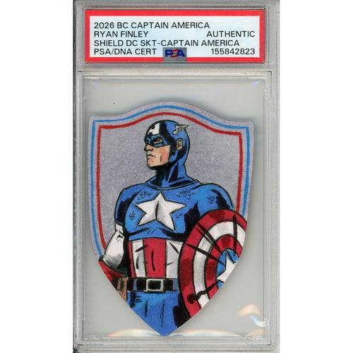 Shield Diecut Sketch Card: Signed Captain America Ryan Finley Authentic PSA/DNA Certified