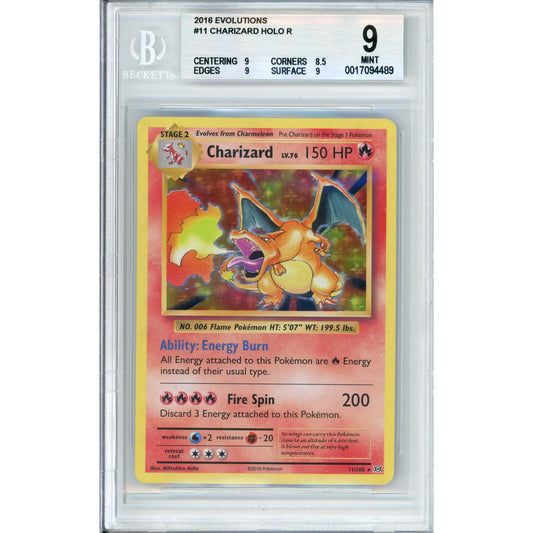 Pokemon Graded: Charizard 11/108 Evolutions (2016) Holo Beckett 9