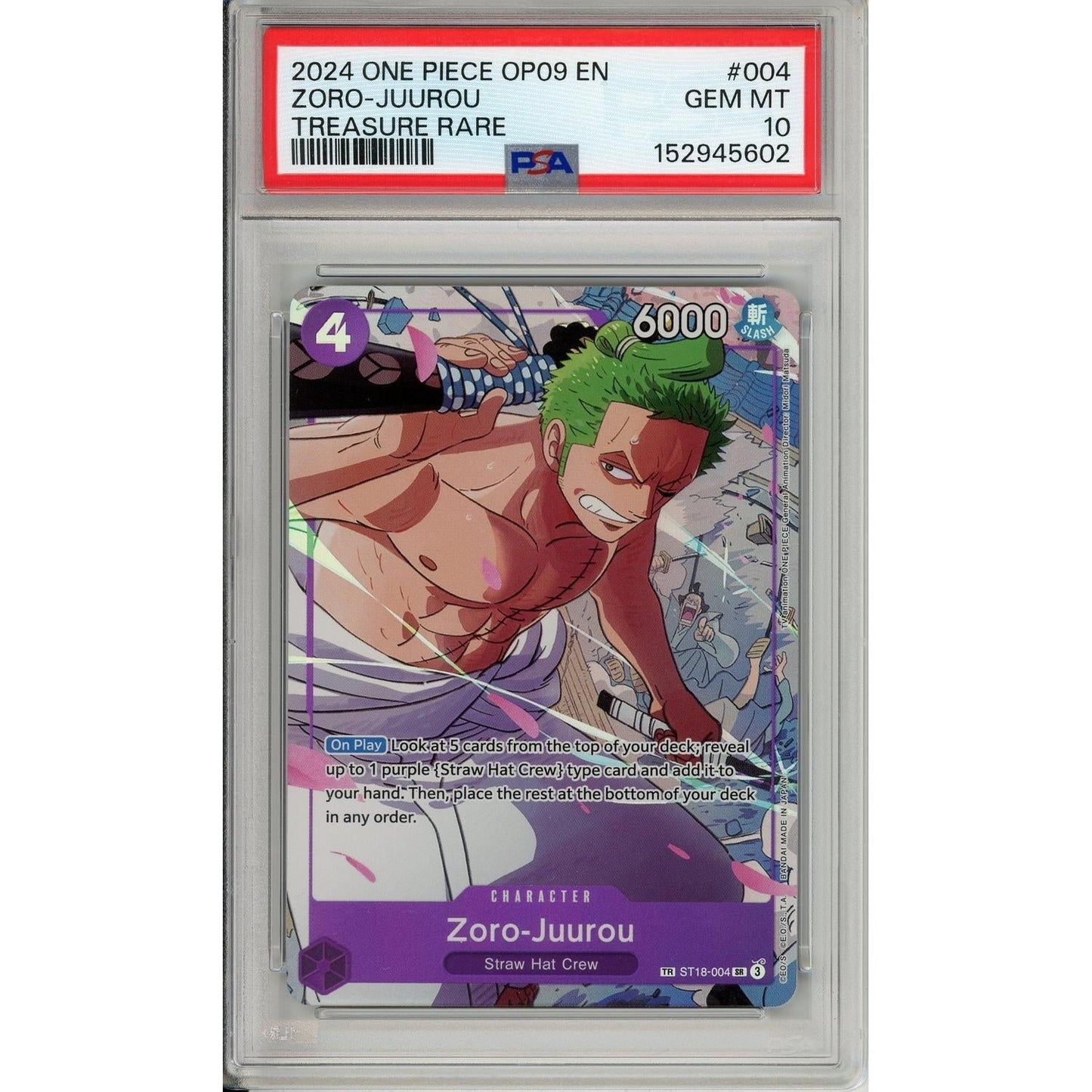 One Piece Graded: Zoro-Juurou ST18-004 Emperors In The New World Treasure Rare PSA 10