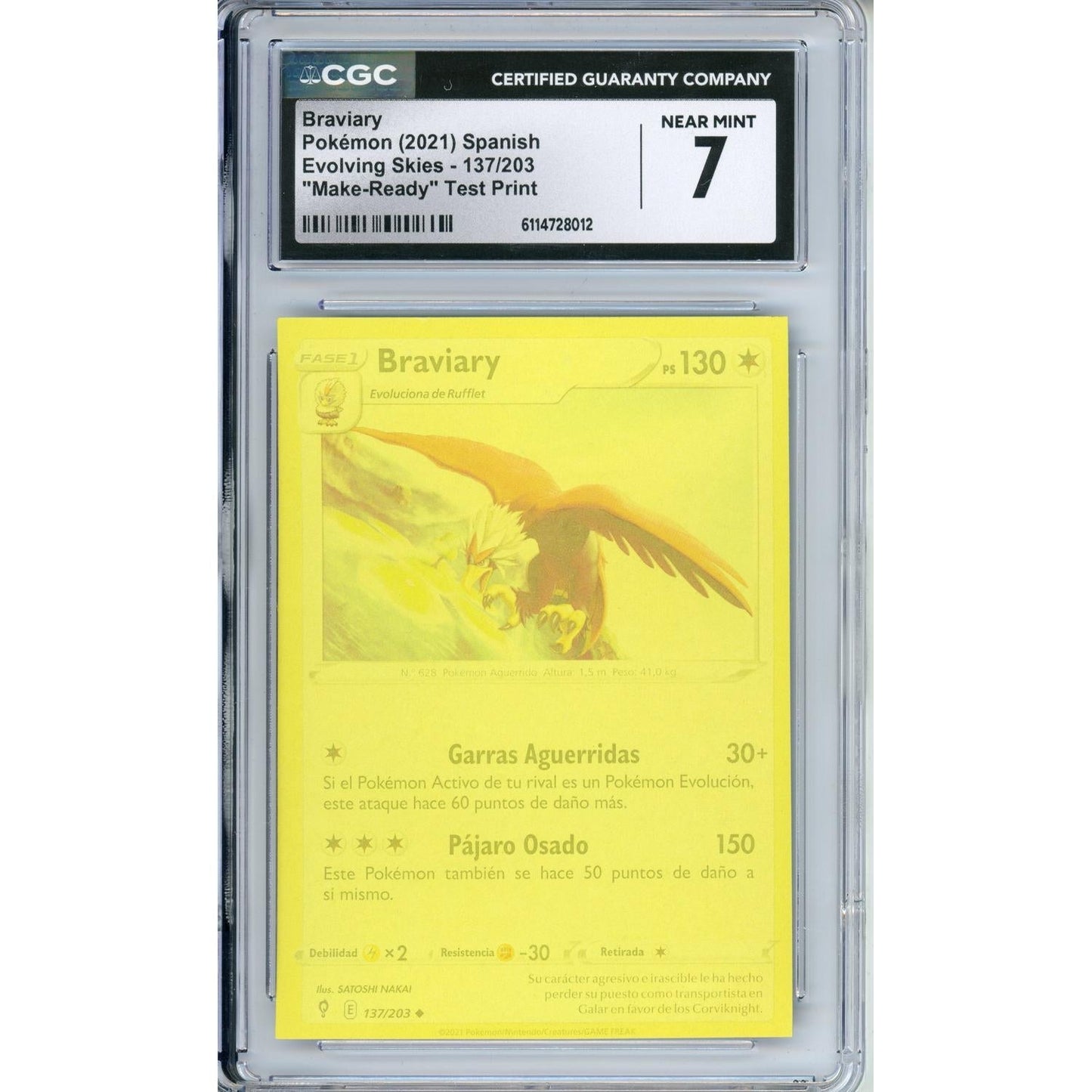 Pokemon Graded: Spanish Braviary 137/203 "Make-Ready" Test Print CGC 7