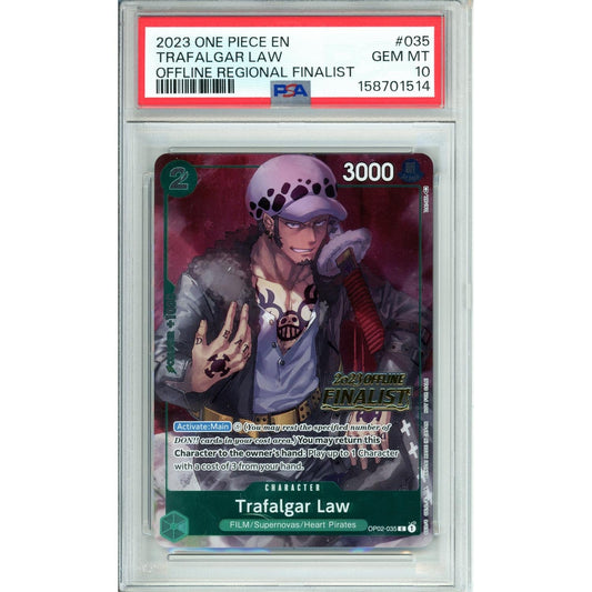 One Piece Graded: Trafalgar Law OP02-035 Offline Regional Finalist (2023) PSA 10