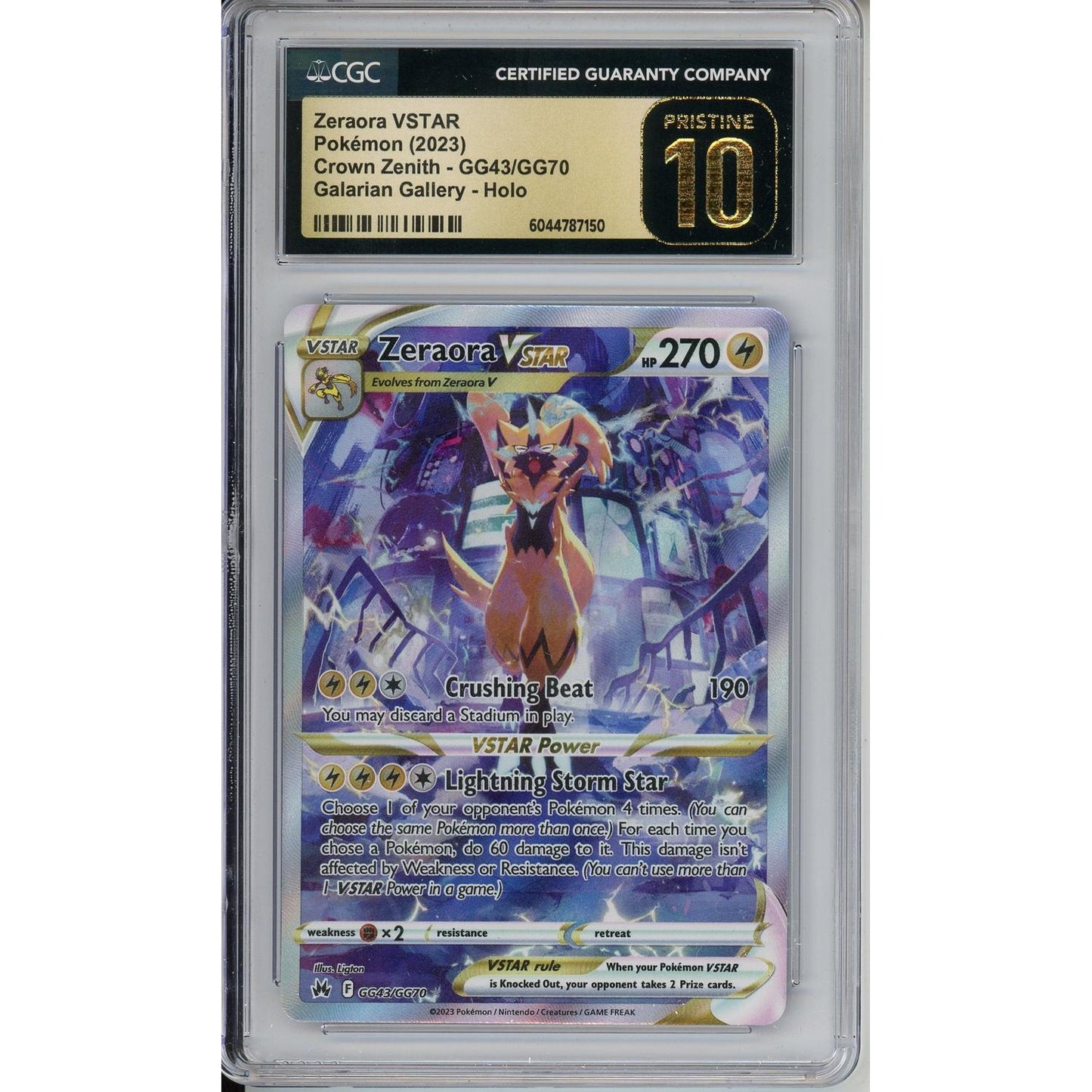 Pokemon Graded: Zeraora VSTAR GG43/GG70 Crown Zenith (2023) Holo CGC Pristine 10