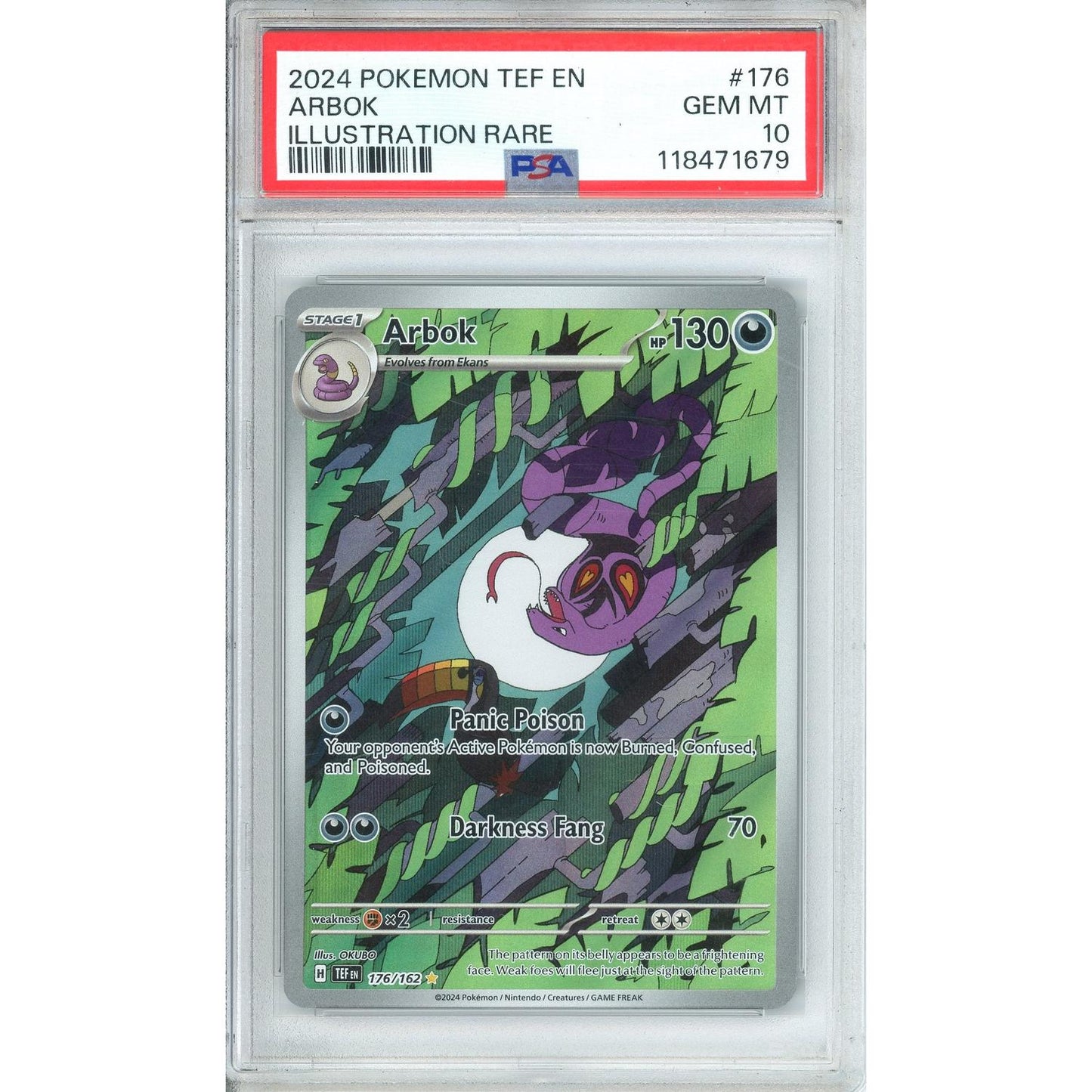 Pokemon Graded: Arbok 176/162 Temporal Forces (2024) IR Holo PSA 10