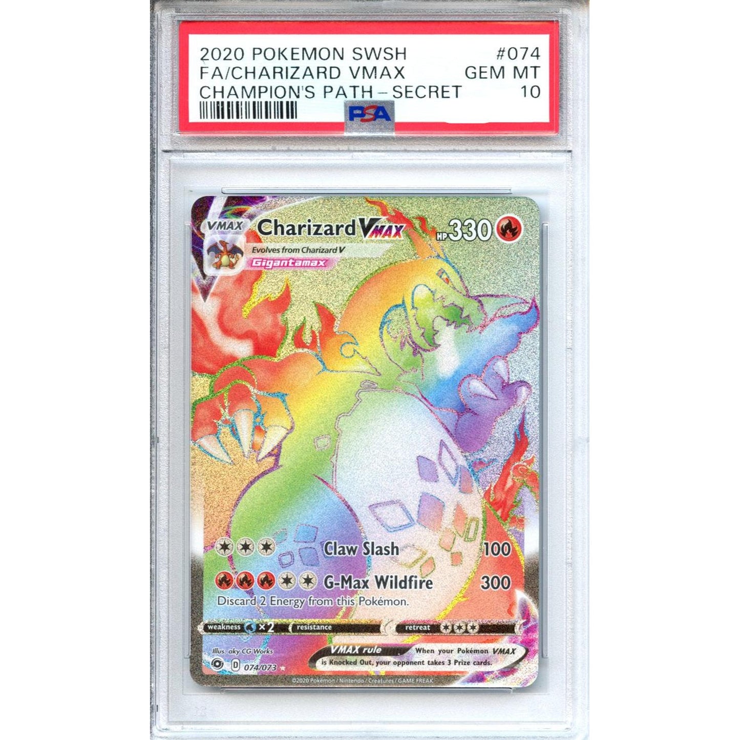 Pokemon Graded: Charizard VMAX 74/73 Champion's Path (2020) Rainbow Secret Rare PSA 10