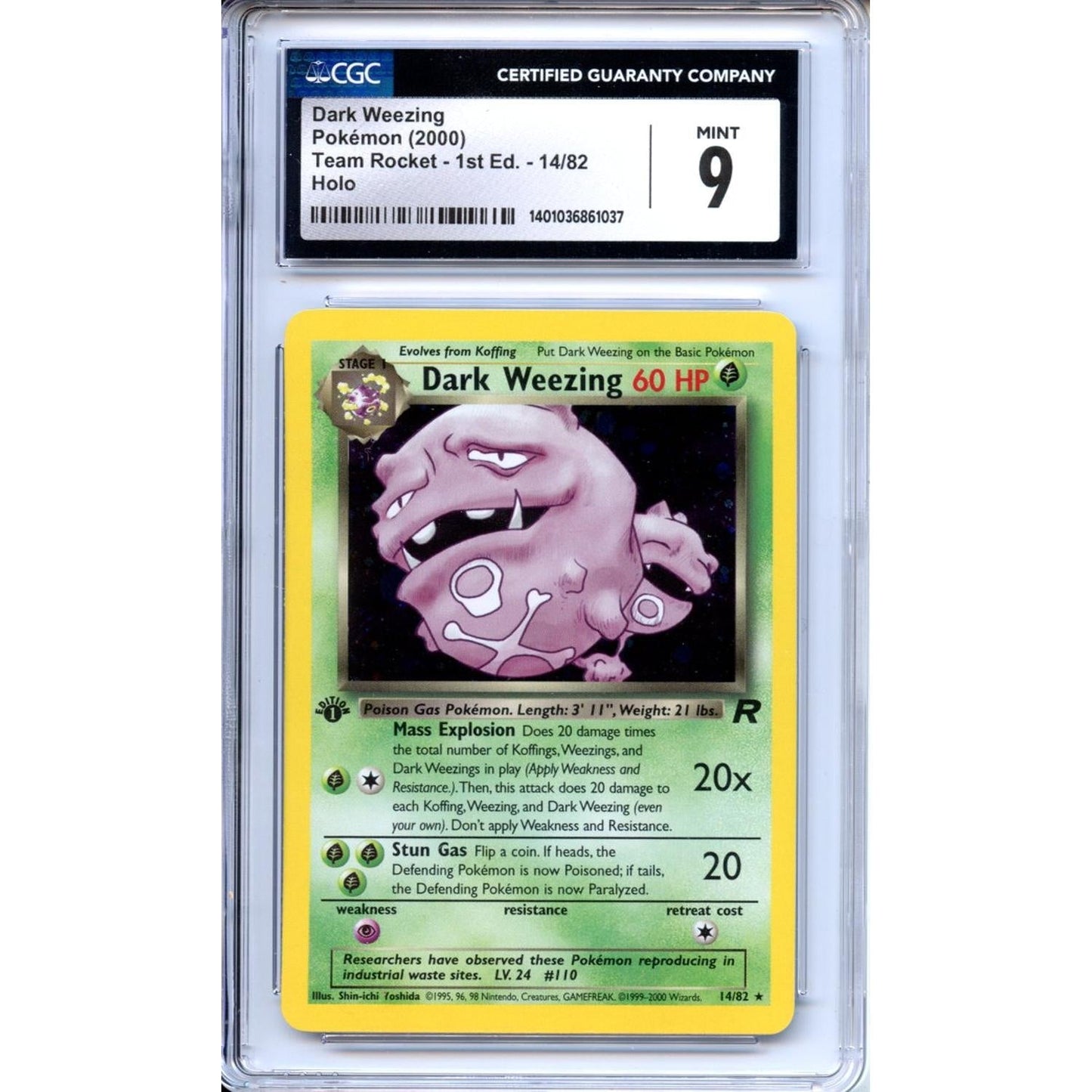 Pokemon Graded: Dark Weezing 1st Edition 14/82 Team Rocket (2000) Holo CGC 9