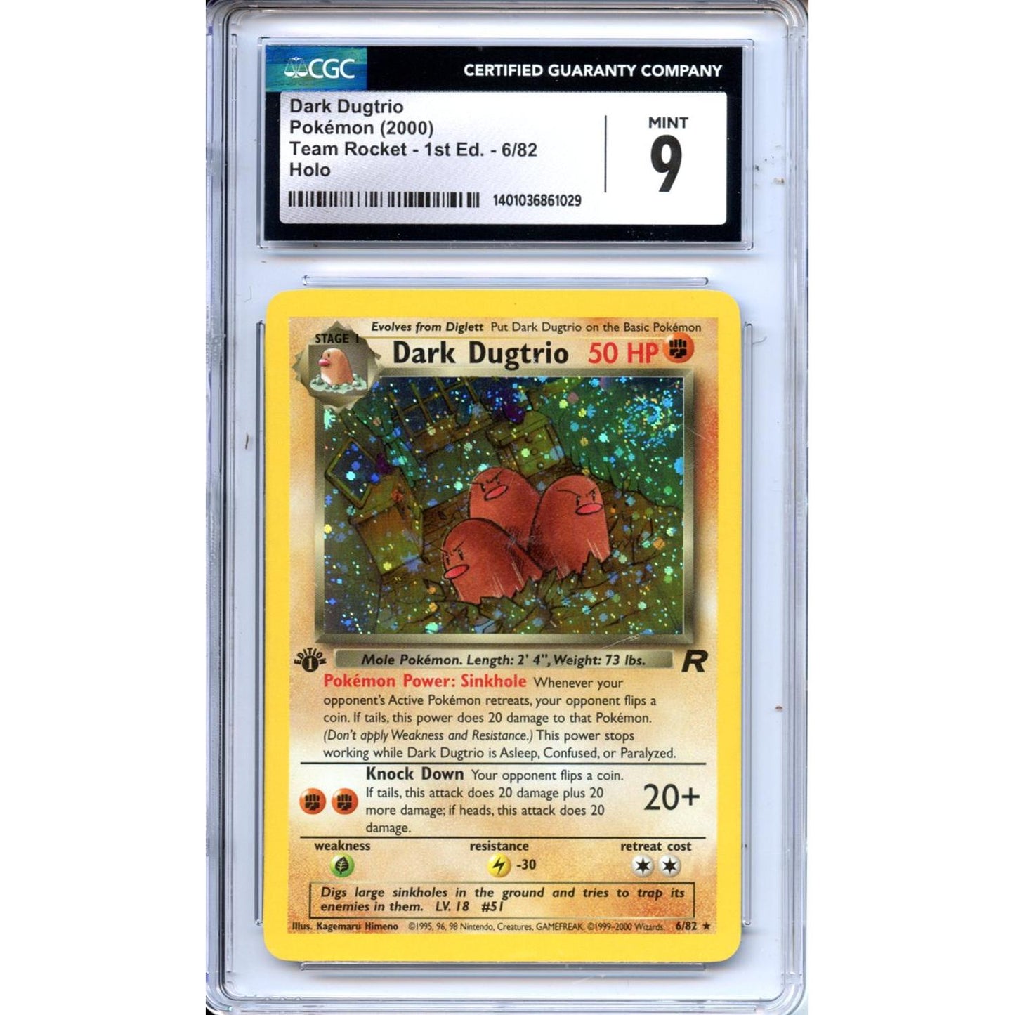 Pokemon Graded: Dark Dugtrio 1st Edition 6/82 Team Rocket (2000) Holo CGC 9