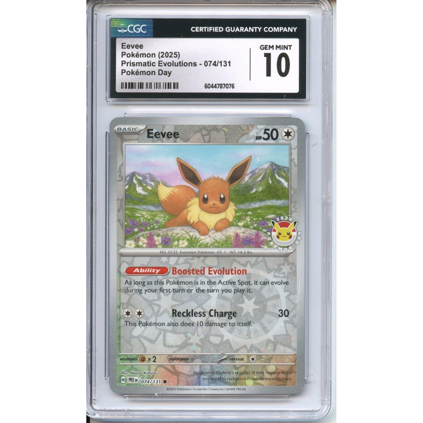 Pokemon Graded: Eevee 74/131 Prismatic Evolutions Pokemon Day Promo Holo (2025) CGC 10